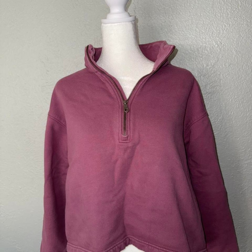NWOT‎ Girlfriend Collective Tulipwood Half-Zip Sweatshirt Dusty Mauve Size Large